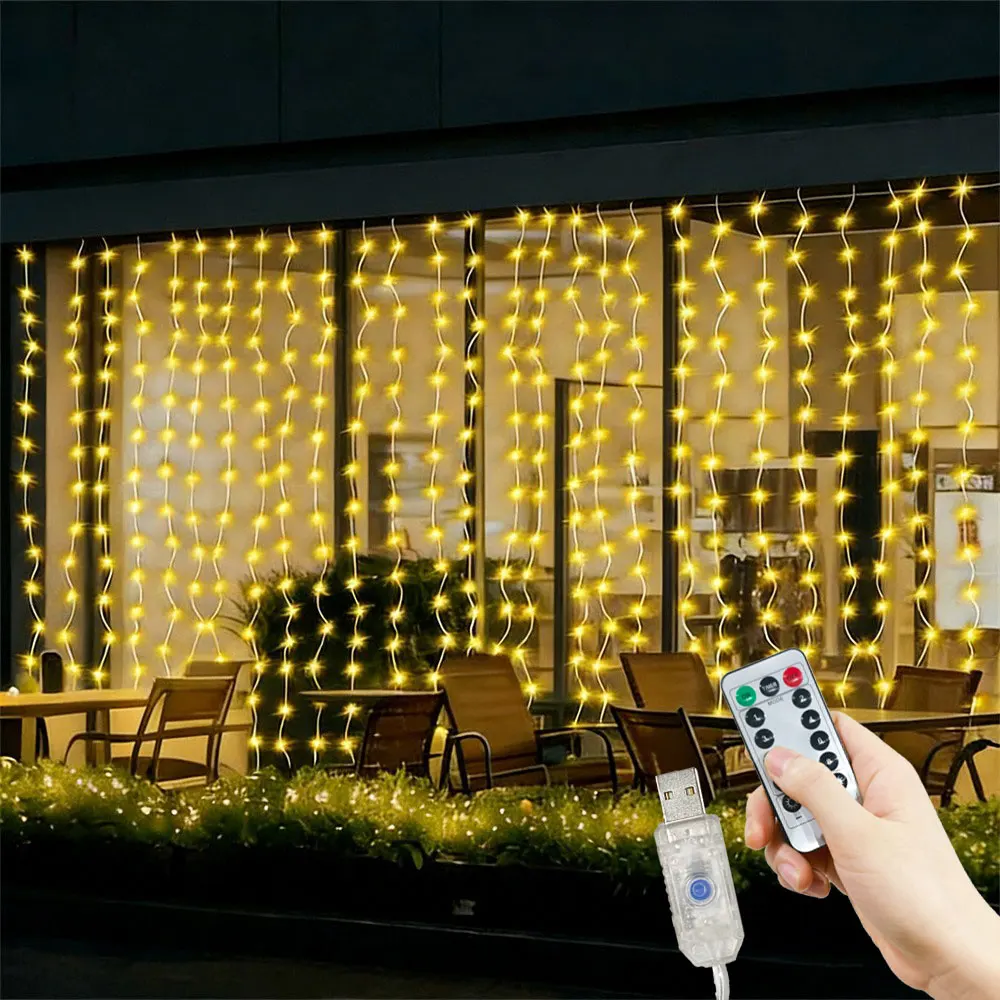 Christmas Decorations 2026 Curtain Festoon Light String USB LED Fairy Lights for New Year Wedding Party Home Bedroom Decor
