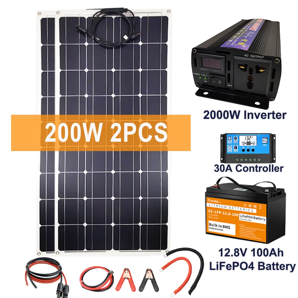 kit painel solar com controlador 200w dupla saida usb 12v 30a celulas solares carro iate rv barco carregador de bateria do telefone movel 01