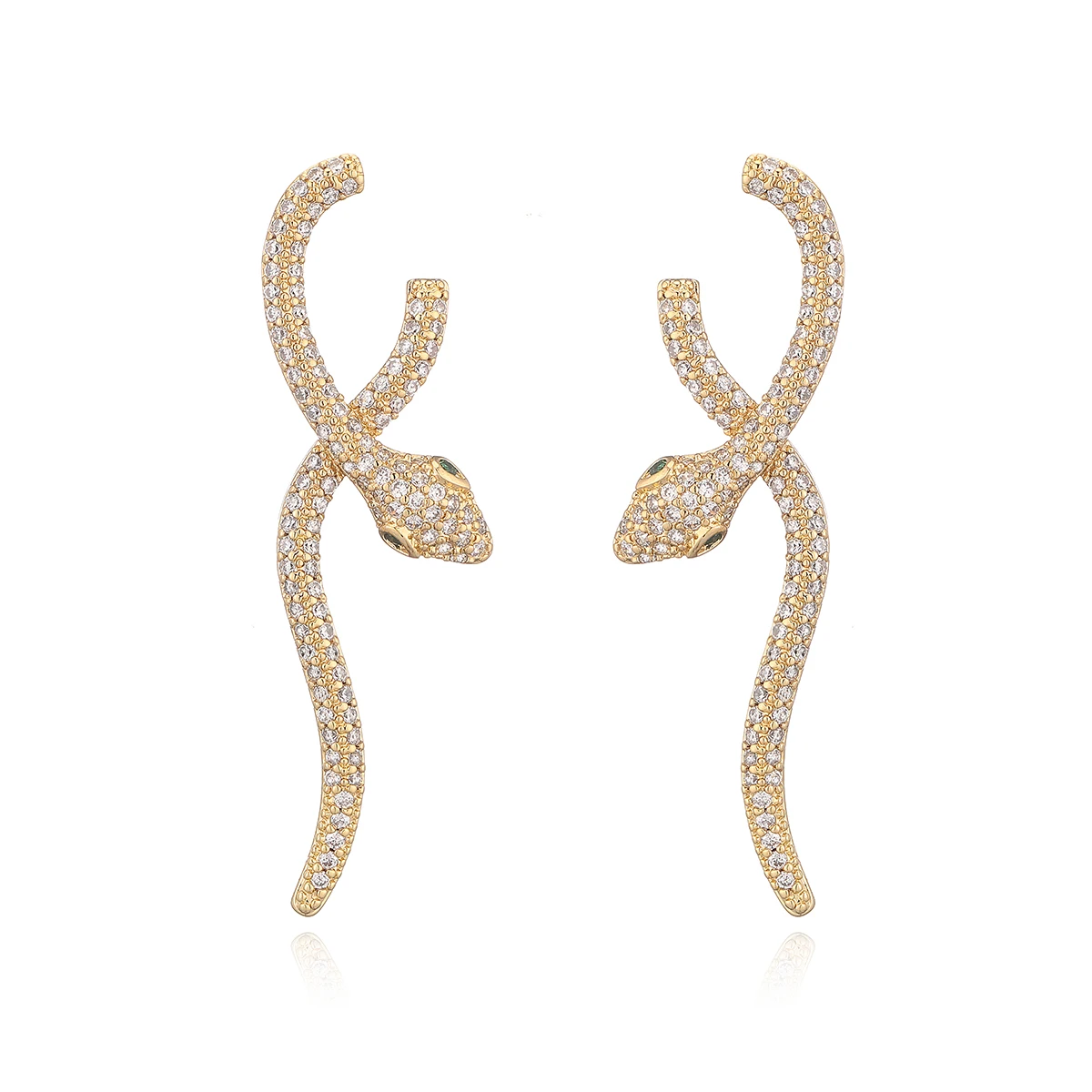 NEWBUY Trendy Gold/Silver Color Exaggerated CZ Snake Stud Earrings For Women Party Jewelry Accessories