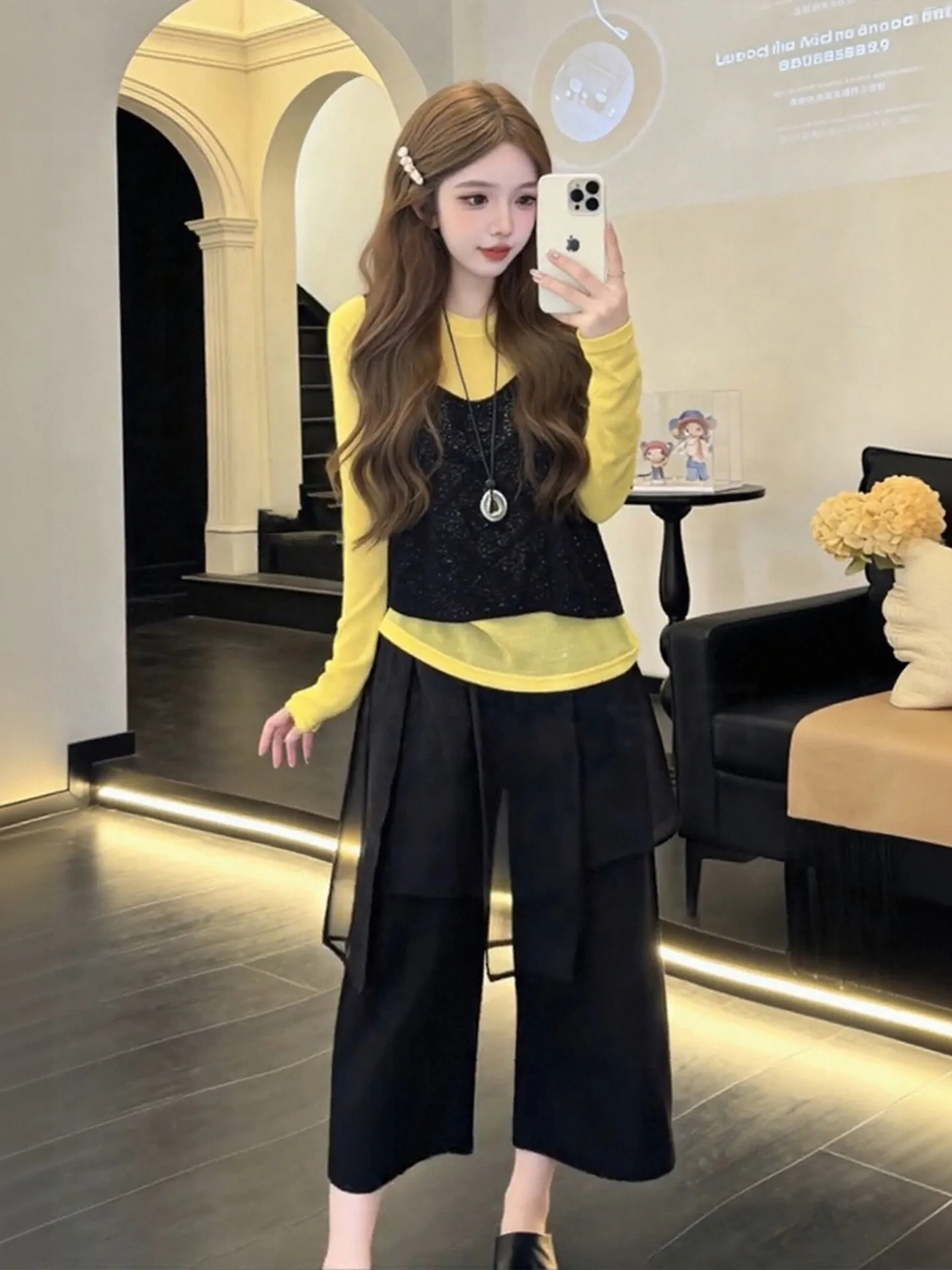 

plus Size Women's Fashion Spring Set Casual Pants Vest Base Shirt Three Piece Set Comfortable High Waist round Neck Shirt
