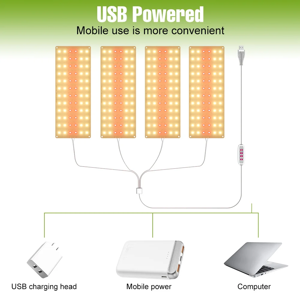 ضوء نمو USB داخلي ، لوح كمومي ، مصباح نبات ، توقيت ، تشغيل تلقائي ، إيقاف ، عاكس ، زهرة ، بذور ، خضروات ، زراعة زراعة مائية