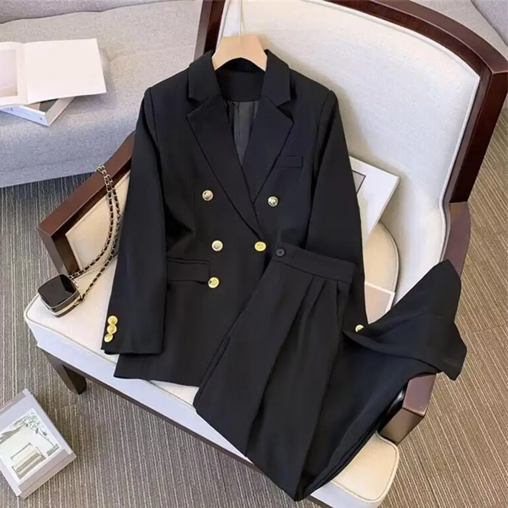 

Женский деловой комплект из пиджака и брюк, однотонные брюки с широкими штанинами и высокой талией