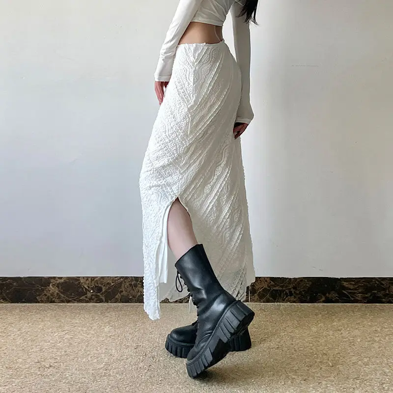 

Ezgaga Women Skirts Vintage Lace Patchwork Slim Fashion French Style Chic Long Skirt Temperament Elegant Party Female Casual