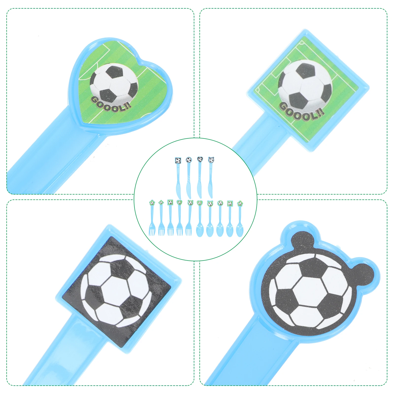 

1 set Football Theme Cutlery Set Reusable Outdoor Utensils Travel Spoon Fork Camping Party Sport Event Tableware