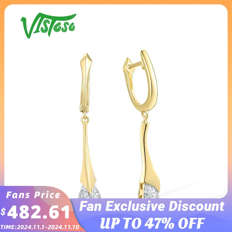 

VISTOSO Real 14K 585 Yellow Gold Drop Earrings For Women Sparkling Diamond Fantastic Simple Wedding Anniversary Fine Jewelry