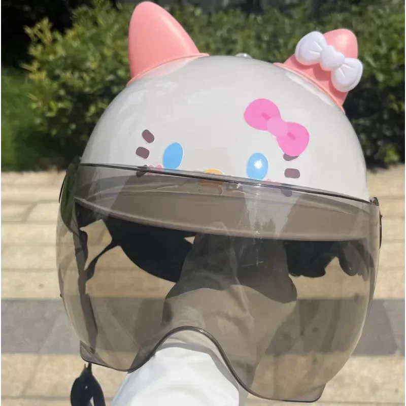 Sanurgente-Casque d'équitation de moto électrique, Hello Kitty, demi-casque de sécurité, protection solaire, chaud, été, hiver, jouets