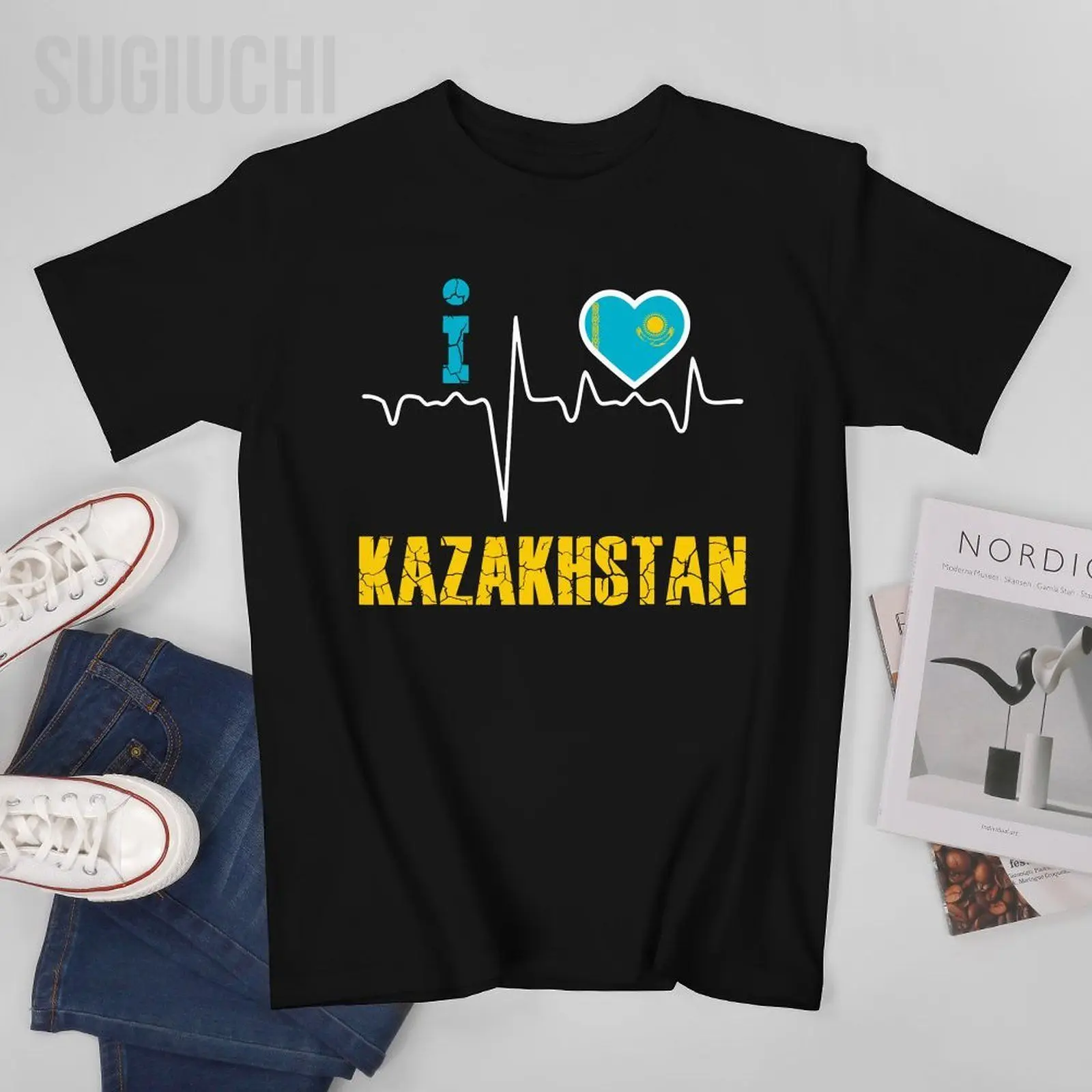 Unisex Men I Love KAZAKHSTAN Electrocardiogram Tshirt Tees T Shirts Women Boys 100% Cotton T-Shirt