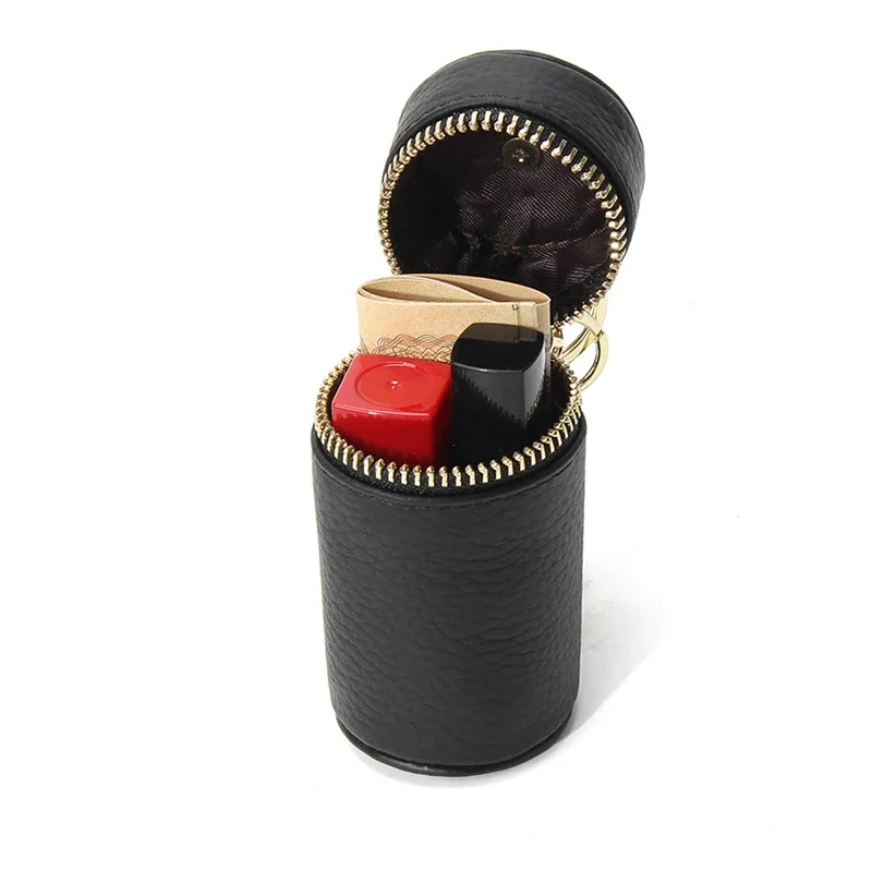 Tragbare handgemachte Make-up-Tasche aus echtem Leder, Schlüsselanhänger, Mini-Reise-Kosmetiktaschen, Lippenstifthalter