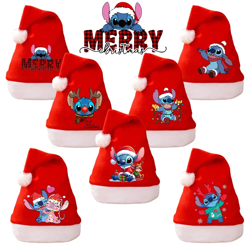 Disney-Chapeau Père Noël Stitch pour Parent et Enfant, Chapeau de Dessin Animé Mignon, Garçons et Bol, Festival, Habillage, Vêtements de Sauna, Casquettes Nouvel An, Cadeaux