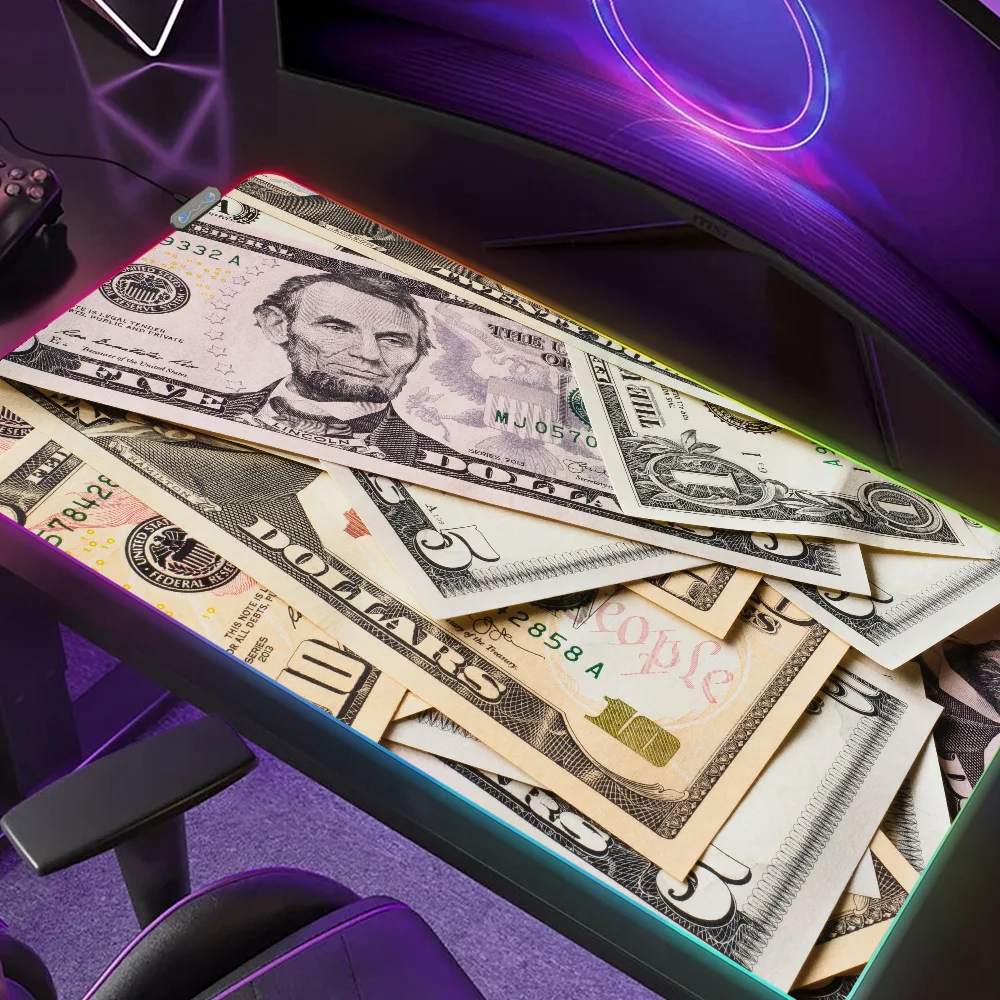Magic Funny Money Mouse Pad Gaming MousePad LED Table Pads RGB Desk Mats Micro USB Backlit Rubber Desktop XXL