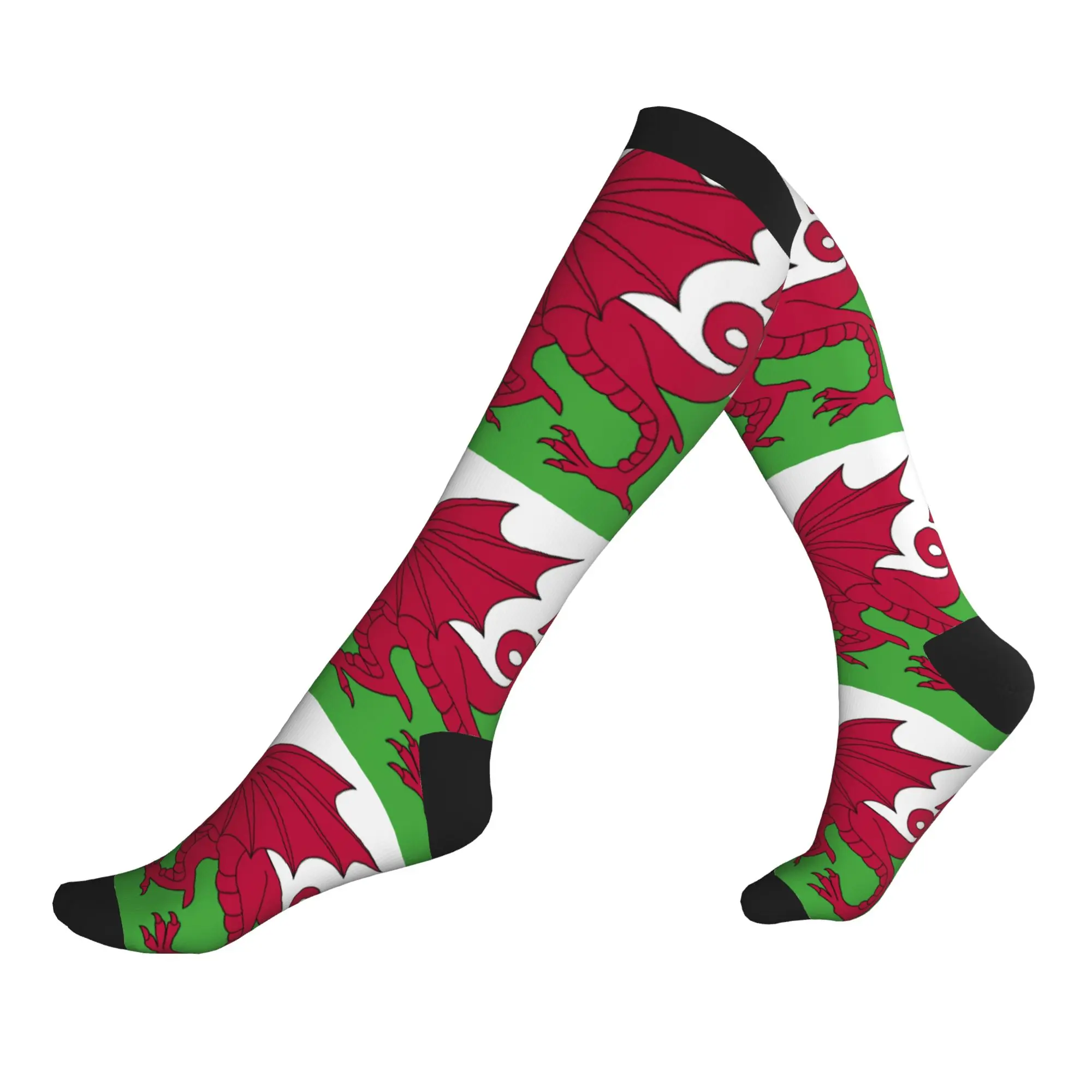 

Kawaii Printed Flag of Wales Socks for Men Women Stretch Summer Autumn Winter Welsh Dragon Sports Compression Socks