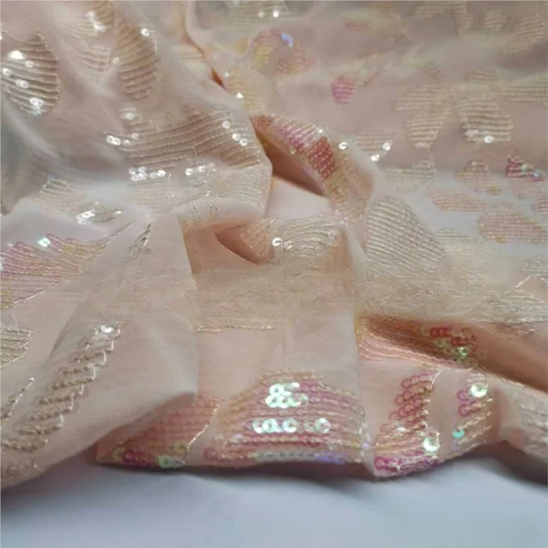 Tecido Chiffon de lantejoulas bordado, Costura artesanal DIY, Moda poliéster