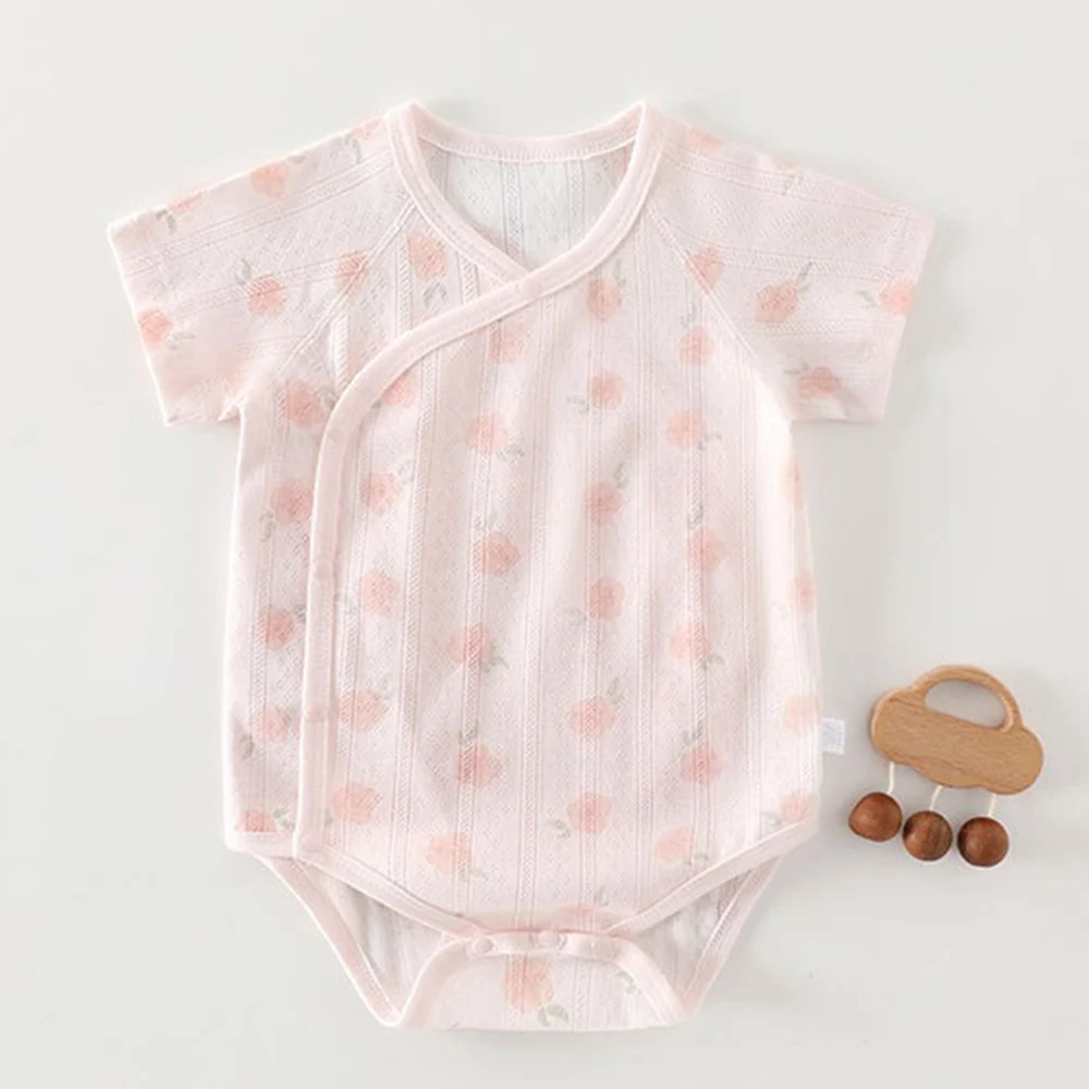 Baby Bodysuits And One-Pieces Summer Newborn Baby Girl Clothing Cotton Floral Short Sleeve Infant Romper Pink And Yellow