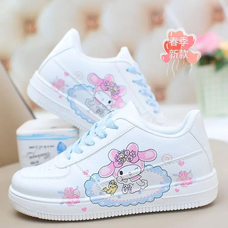 Sanrio Girl Little White Shoes Kuromi Girl Hello Kitty Kawaii Children Sneakers Flat Shoes Casual Shoes Cartoon Four Seasons