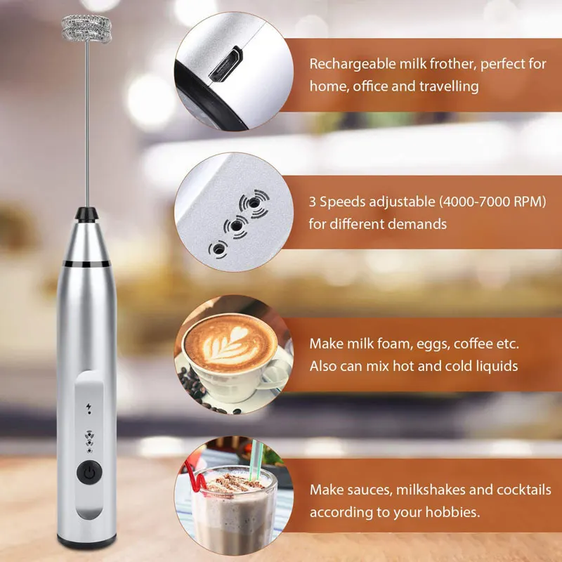 Milk Frothers Electric Handheld Blender with Electrical Mini Coffee Maker Whisk Mixer for Coffee Cappuccino Cream Foamer