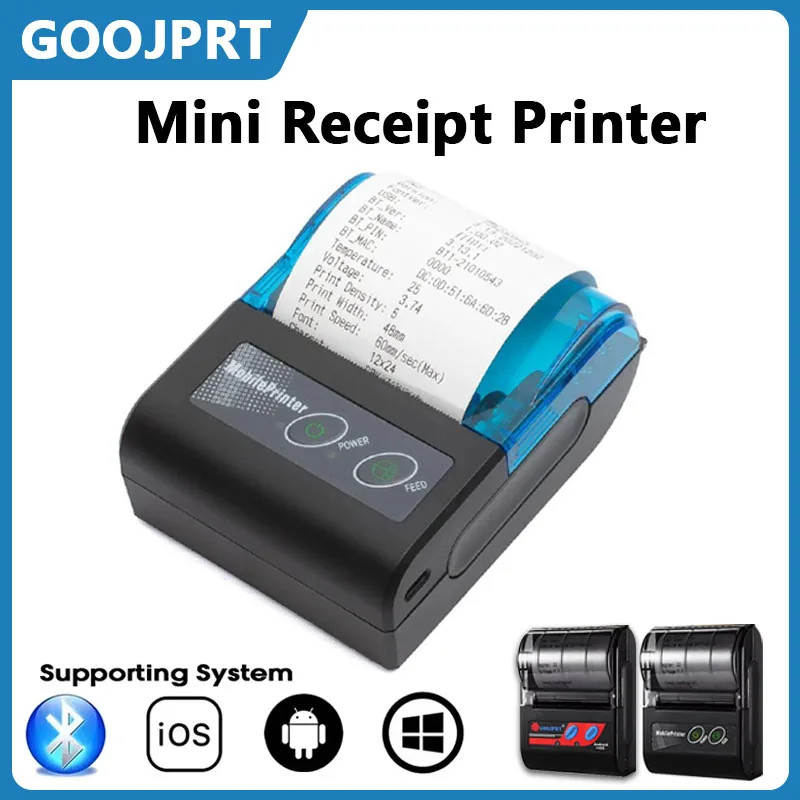 

Мини-портативный термопринтер 58 мм, принтер для чековых билетов, мобильный карманный беспроводной Bluetooth-принтер для купюр, ПК, поддержка телефона Android