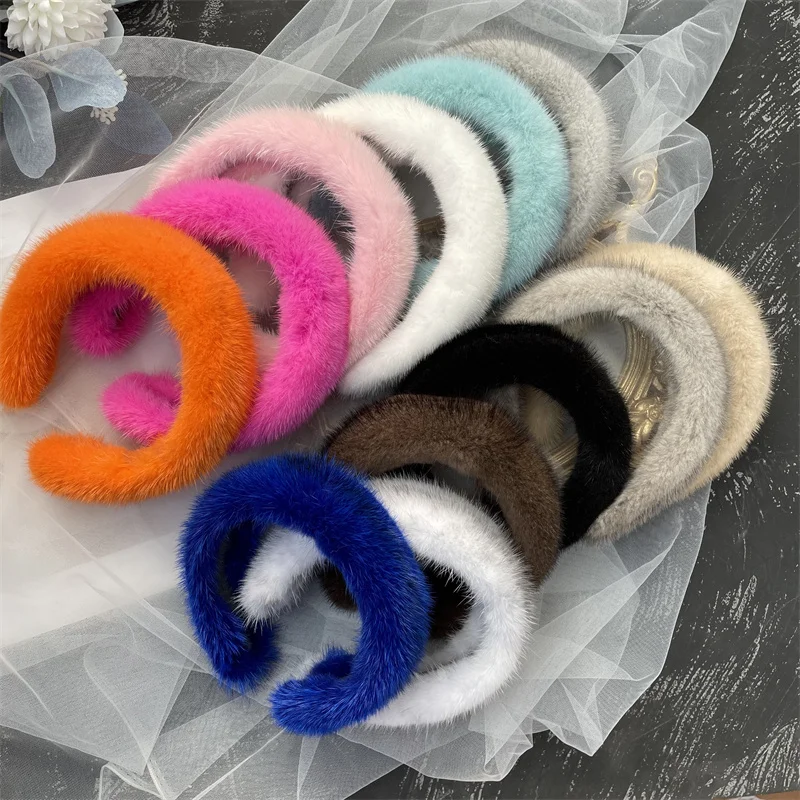 Women Girls Plush Thicken Plush Sponge Hair Bands Mink Fur Padded Headbands Soft Fluffy Furry Hair Hoops Winter Headdress