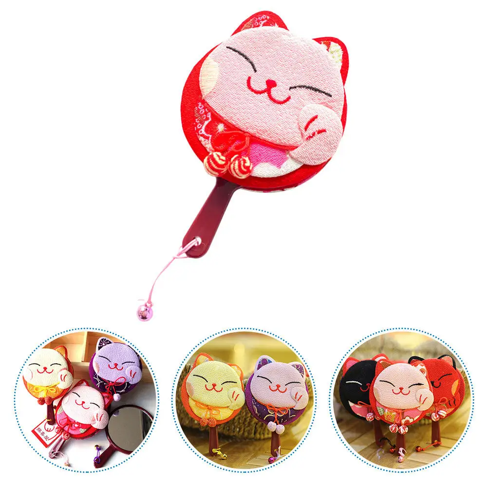 1Pcs Fortune Cat Pattern Portable Handheld Mirror Compact Travel Makeup Mirror Vanity for Women Makeup Tool