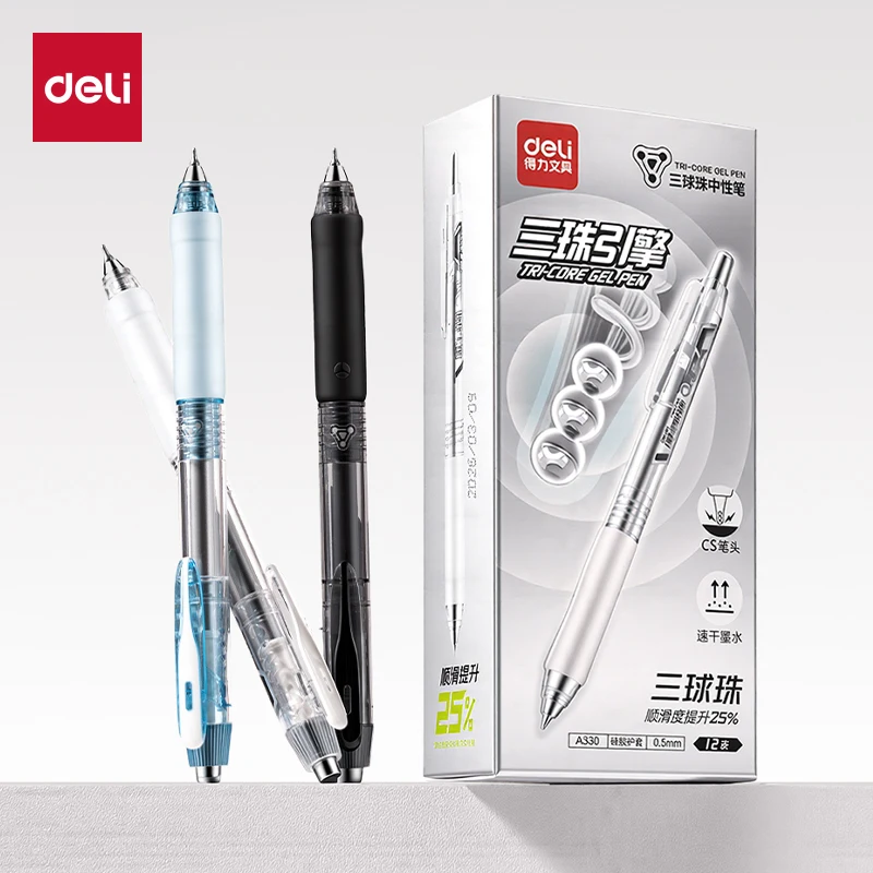 Deli 12pcs 0.5mm Black Ink Quick-drying Gel Pen School Supplies Stationery Gift Signing Pen Exam Pen Office Supplies