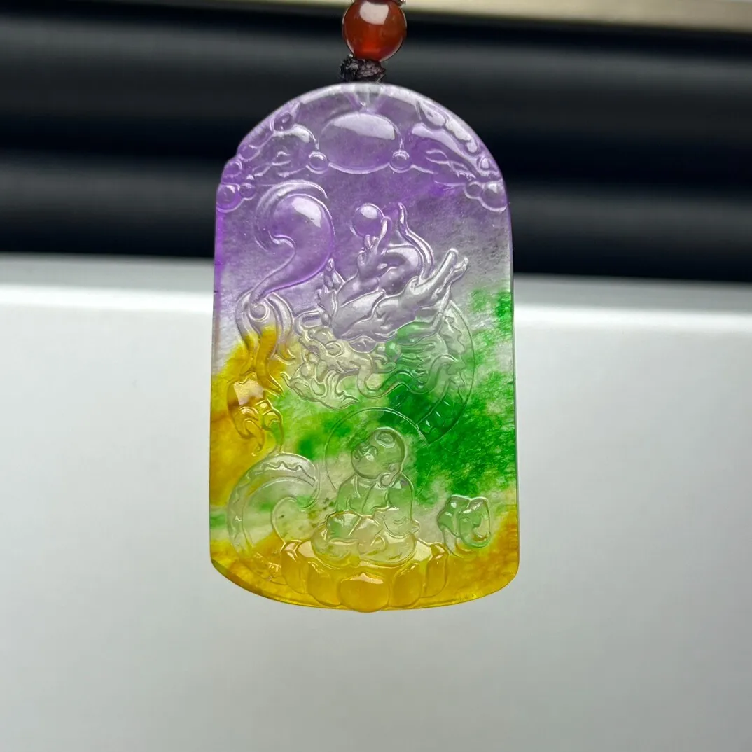 Real Natural High Ice purple Jade Jadeite amulet Pendant&Necklaces Dragon Protecting Master