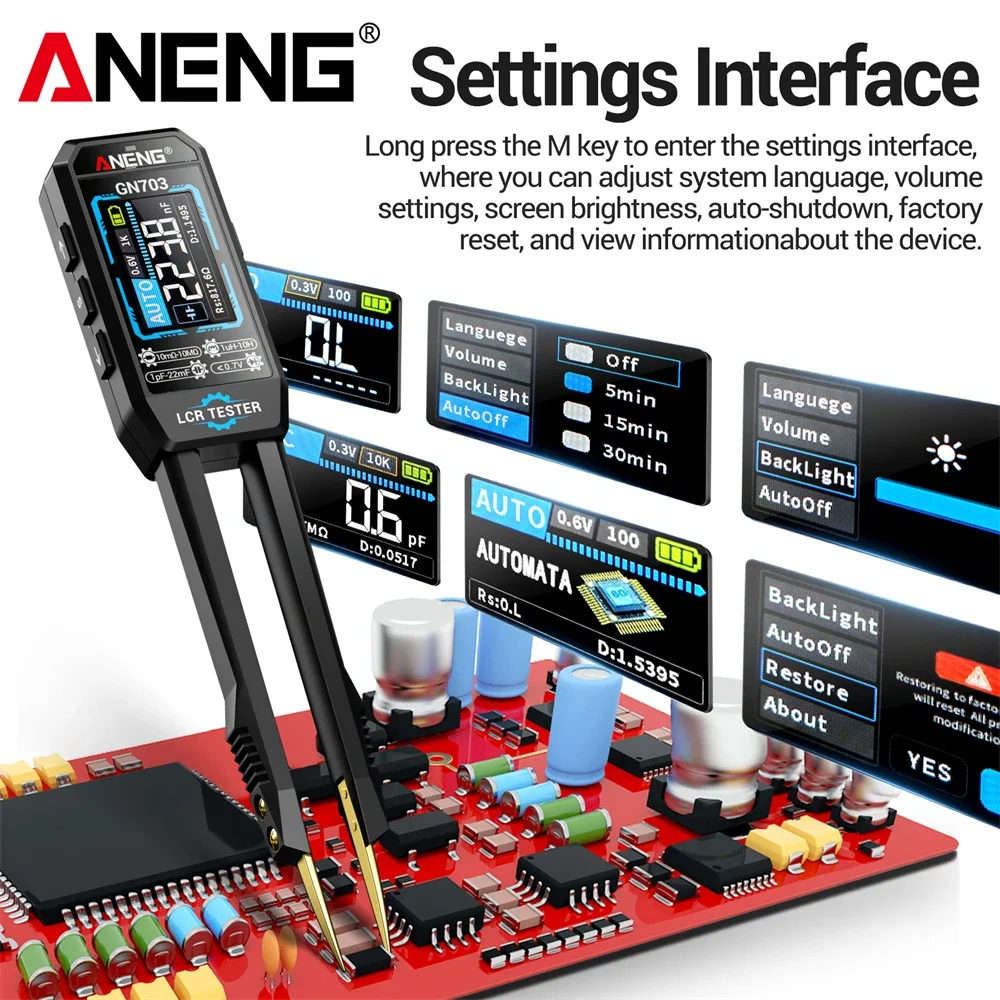 High precision SMD component tester with intelligent tweezers and LCR bridge meter, accurately measuring resistance, capacitance