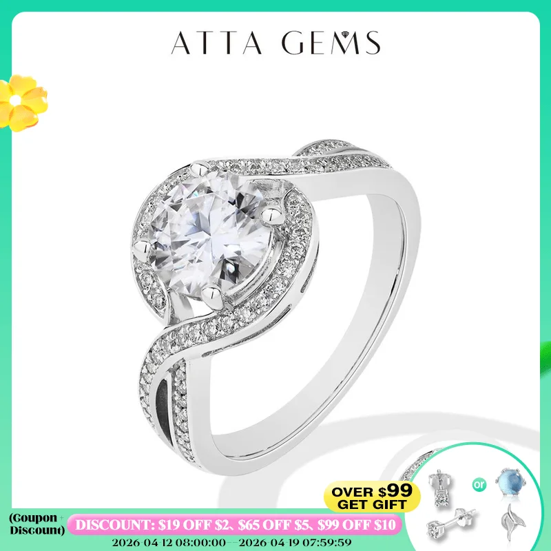 

ATTAGEMS RoundCut 1.5CT Moissanite Rings forWomen 925 Silver Certified Ring Yellow Gold Plated Engagement Wedding Luxury Jewelry