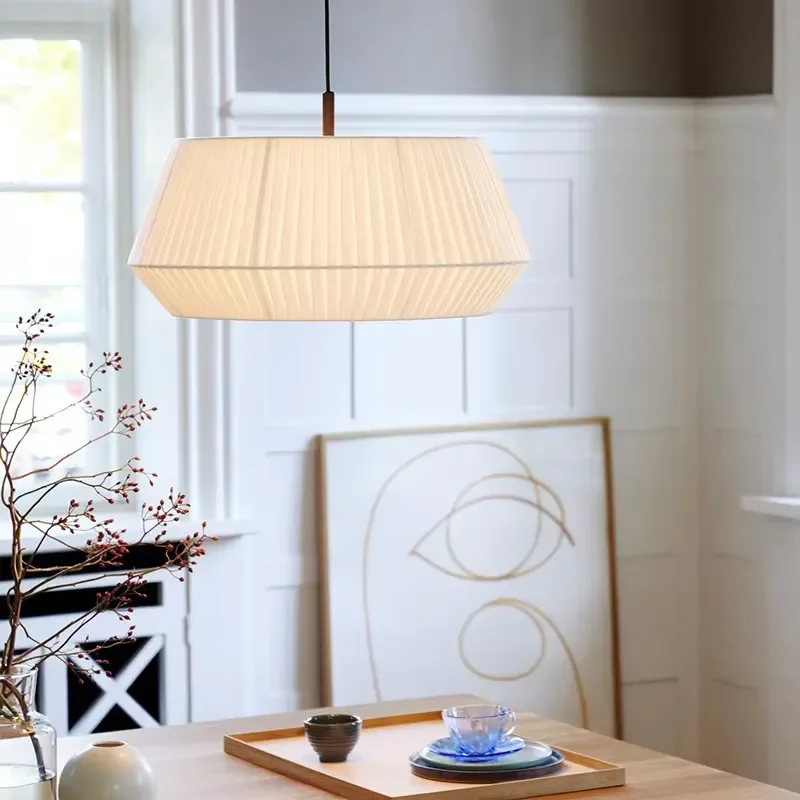 Japanese Pleated Pendant Lamp Creative Wabi Sabi Pendant Light LED Living Room Dining Room Bar Counter White Fabric Hanging