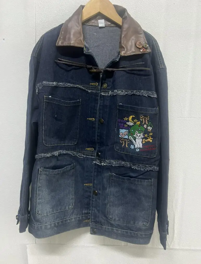 Spring Cartoon Embroidery Jean Jackets Women Zipper Y2k Aesthetic