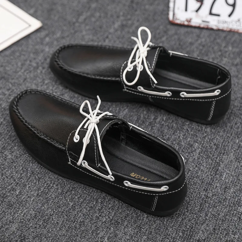 2024Hot Breathable Business Men Leather Shoes Summer Slip on Loafers Men Casual Leather Shoe Black Flats Driving Shoes Moccasins