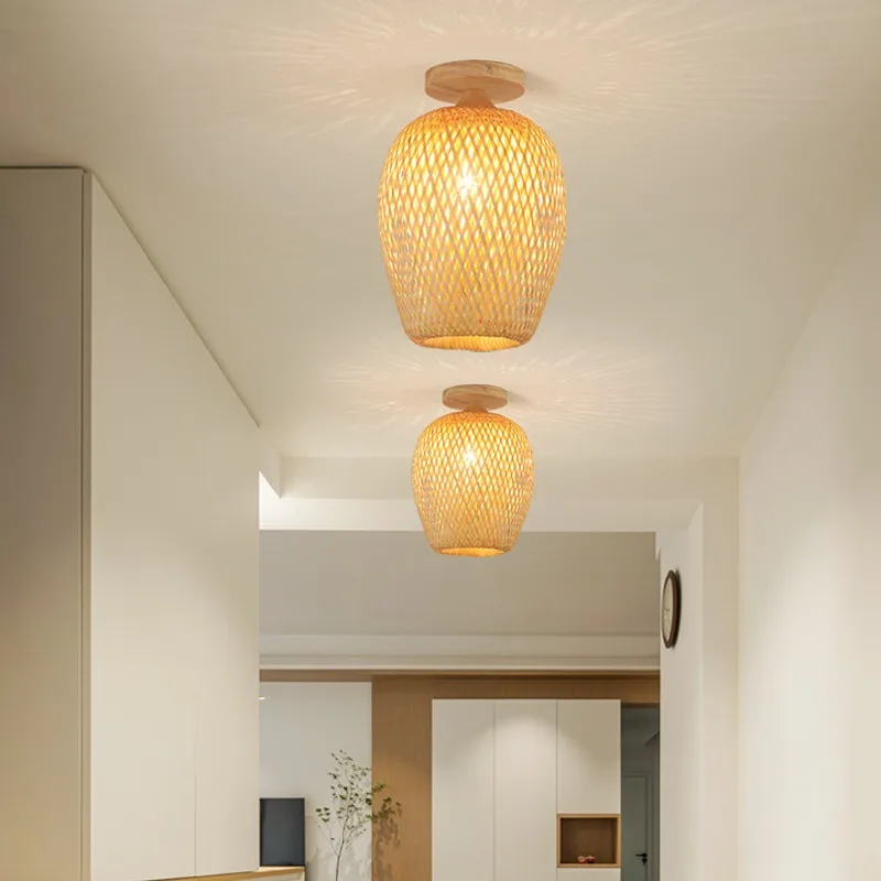 

Newest Bamboo Pendant Lamps Ceiling Lights Rattan Wicker Lustre Hand Knit Braiding Suspended Home Dining Braided Decor Hot