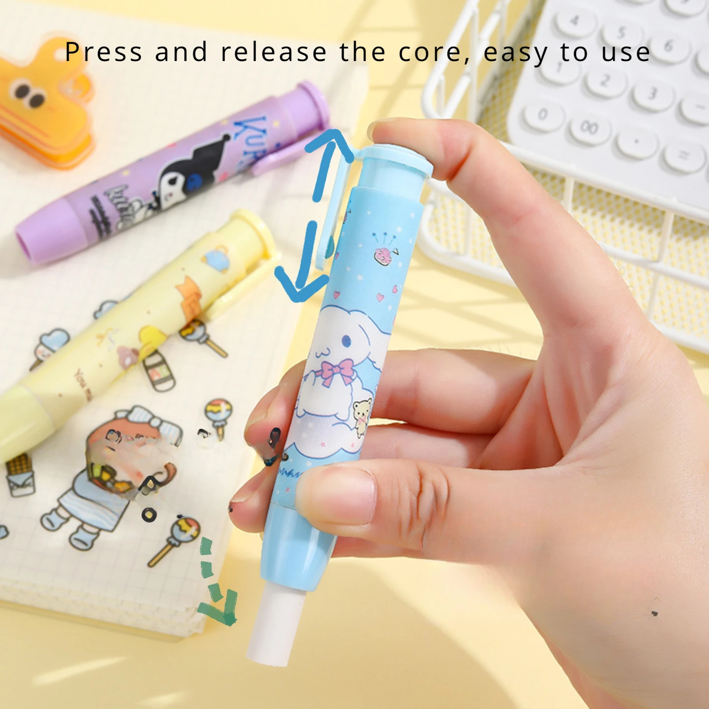 Creative Sanrio Hello Kitty Press Eraser Anime Kuromi Melody Cinnamoroll Cartoon Kawaii Stationery Gift Office School Supplies