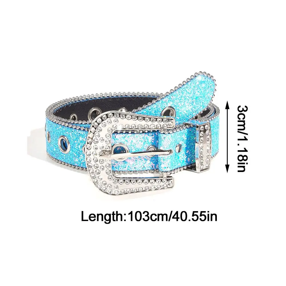 Skull Rivet Rhinestone Bb Belts Trendy Solid Color Sparkling PU Leather Belt Cowboy Cowgirl Jeans Pants Belt For Women Girls