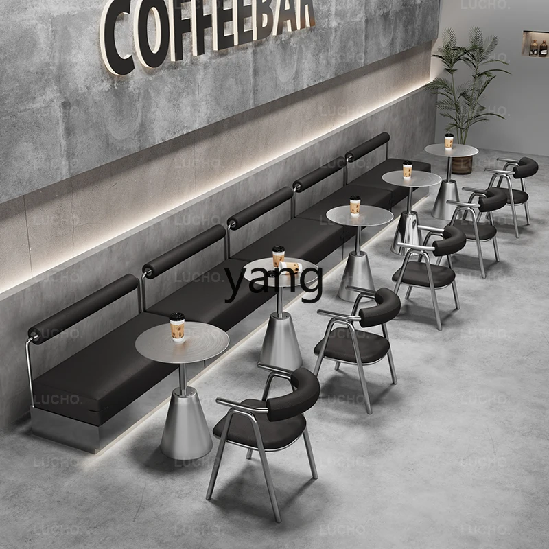 LMM Stainless Steel Table and Chair Trendy Brand Rest Area Milk Tea Shop Beverage Coffee Shop Small Wine House