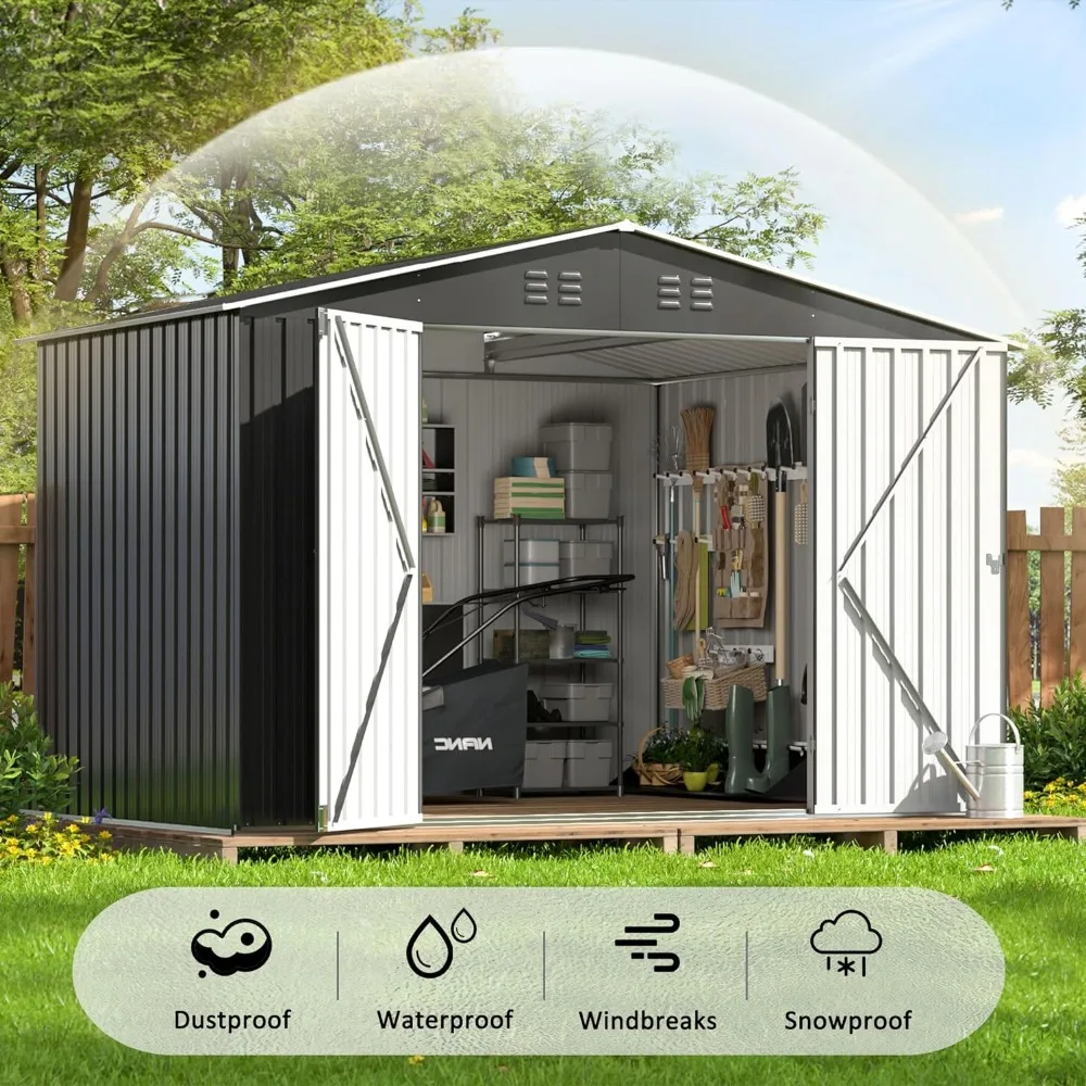 8 x 12 FT Outdoor Storage Shed, Metal Garden Shed with with Updated Frame Structure, Tool Sheds for Backyard Garden Patio Lawn