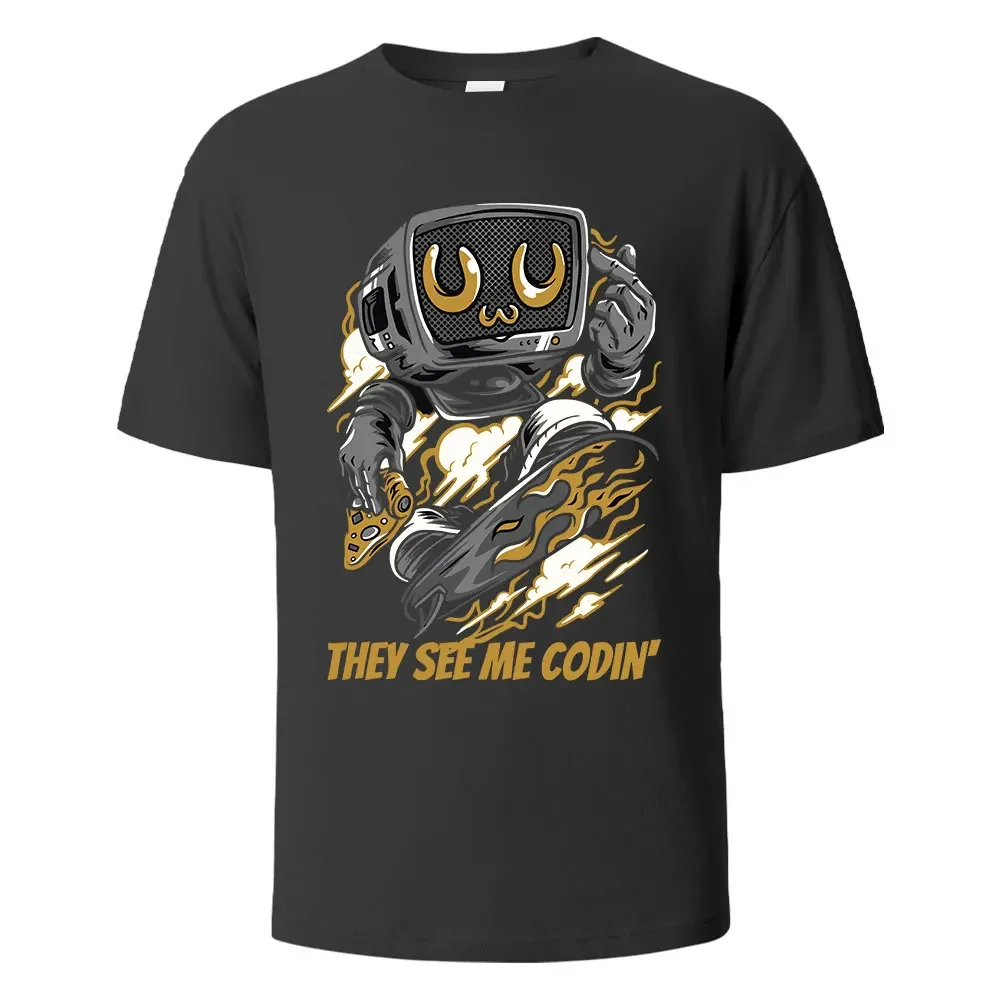 

Men's Printed T-Shirt They See Me Codin Funny Graphic 100% Cotton Oversize Shortsleeved Tees For Men Women Summer Fashion Tops
