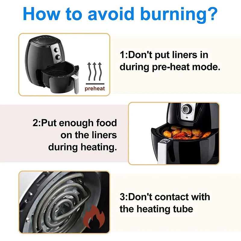 LMETJMA 100 قطعة مقلاة هوائية مطورة ورق زبدة مقلاة هوائية للاستعمال مرة واحدة بطانة مربعة أوراق زبدة مثقوبة JT71