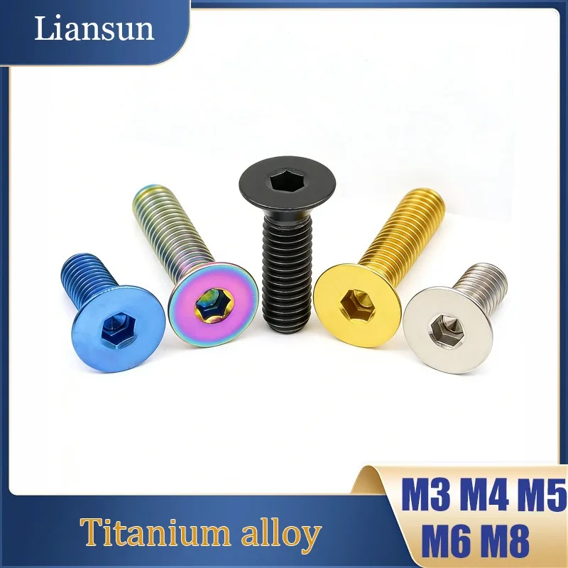 

3-5PcsTitanium Bolts M3 M4 M5 M6 M8 Titanium Alloy Allen Key Flat Countersunk Head Screw for Bicycle Motorcycle Length 6-60mm