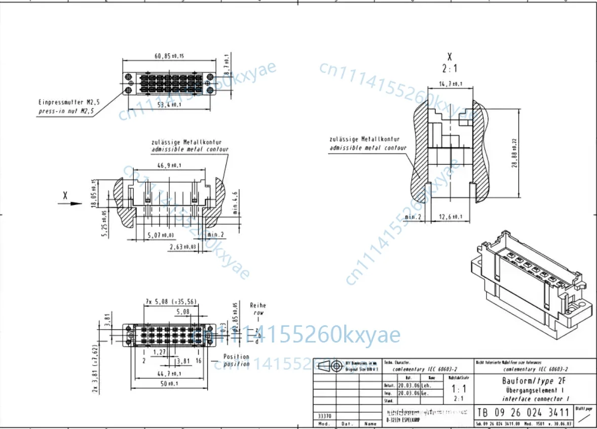 1pc 09260243411 24-pin female connector crimping pin with fixed flange accessories