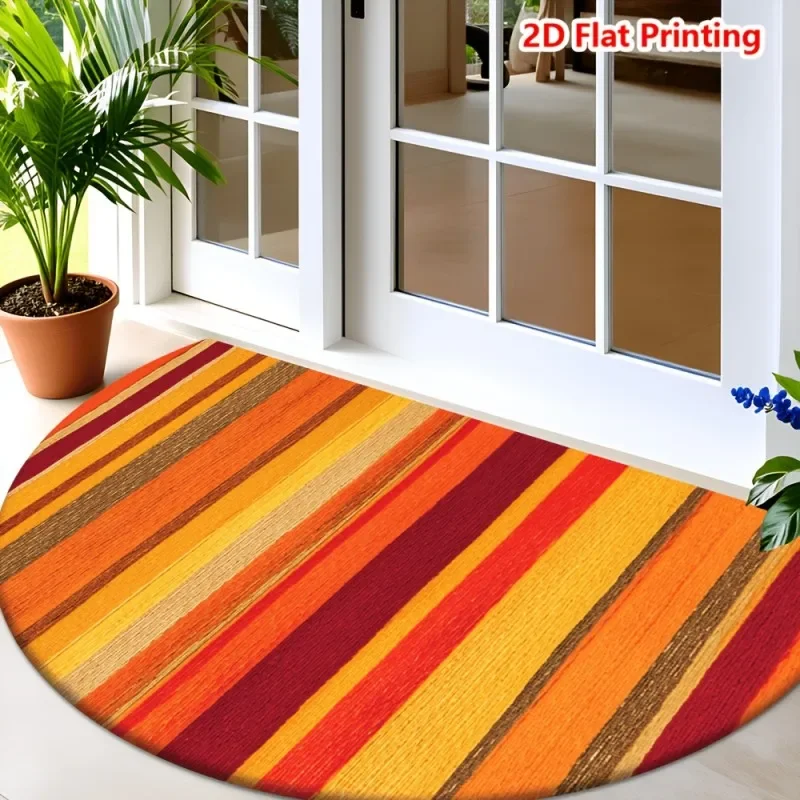 Mexican Folk Art Semicircle Doormat Vibrant Colorful Sun and Flower Print Non Slip Floor Mat for Bohemian Home Entryway Decor