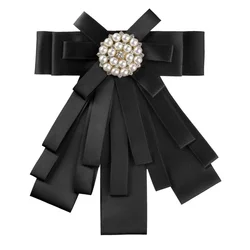 Women's Pre-tied Bowknot Beads Bow Tie Elegant Ribbon Brooch