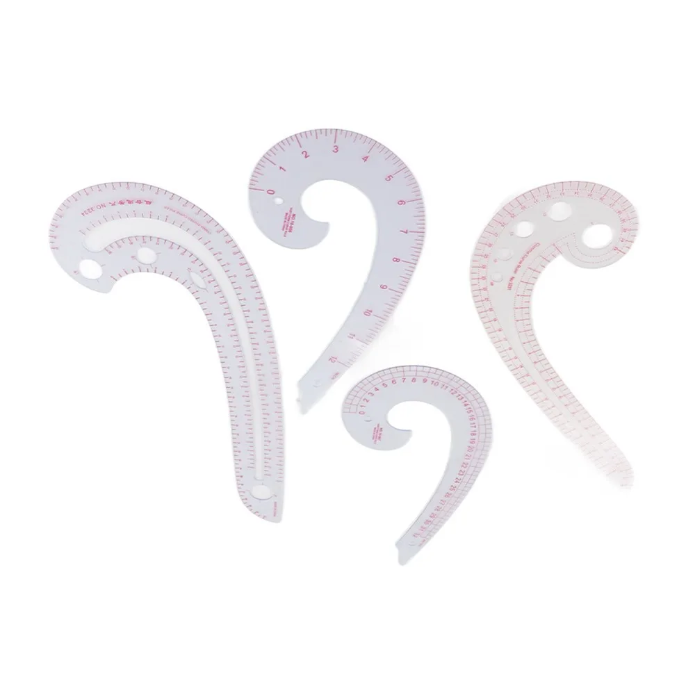 4pcs Durable Lightweight French Curve Ruler Plastic Comma Shaped Dressmaking Yardstick Curve Ruler Set For Tailors