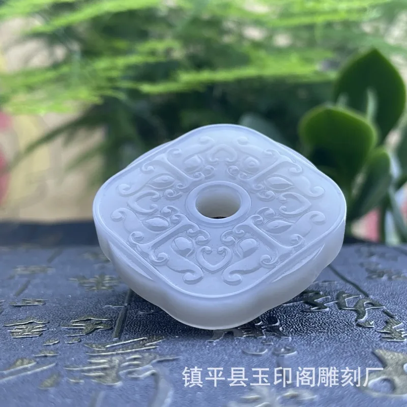 Hetian Mythical Pixiu Pendant, Violet Jade Square Plaque, Unisex Style