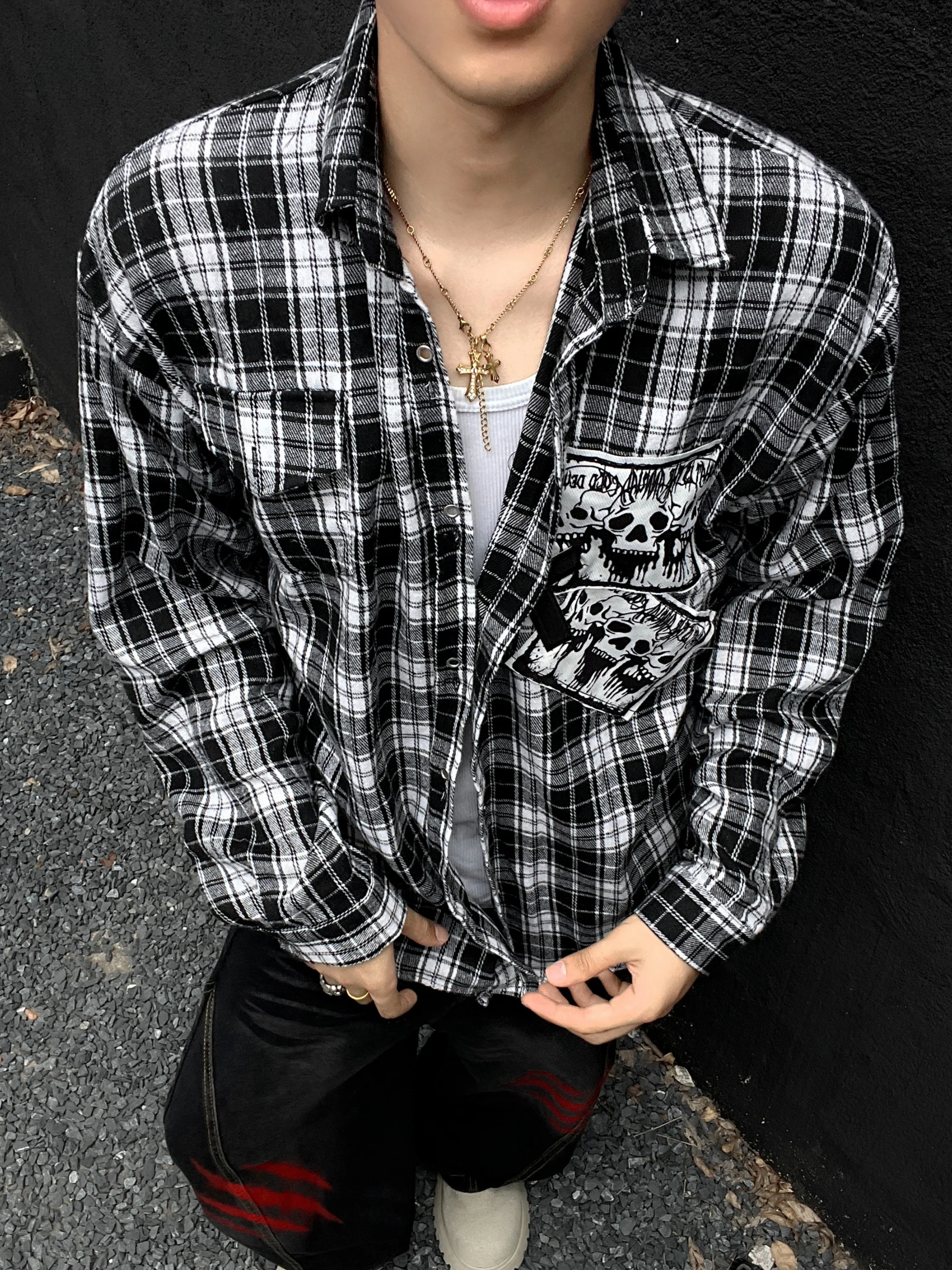 American Rock High Street Fashion Trend Plaid Shirt Unisex Student Punk Casual Versatile Loose Street Shirt Summer