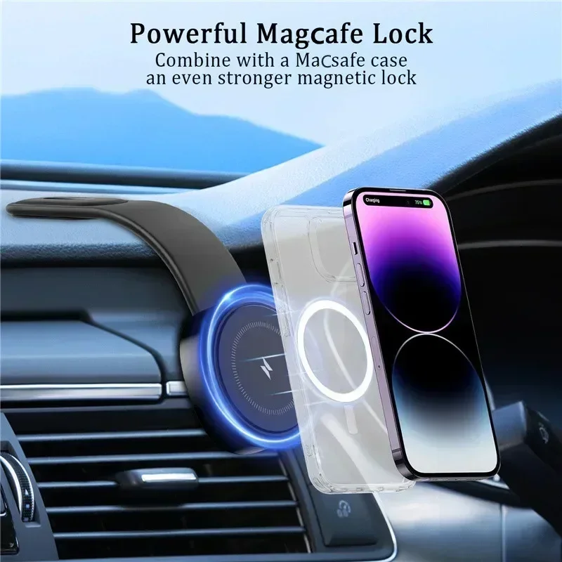 Car Magnetic Wireless Charger Adhesive Style Adjustable Dashboard Phone Chargers For Magsafe iPhone 16 15 14 13 12 Fast Charging