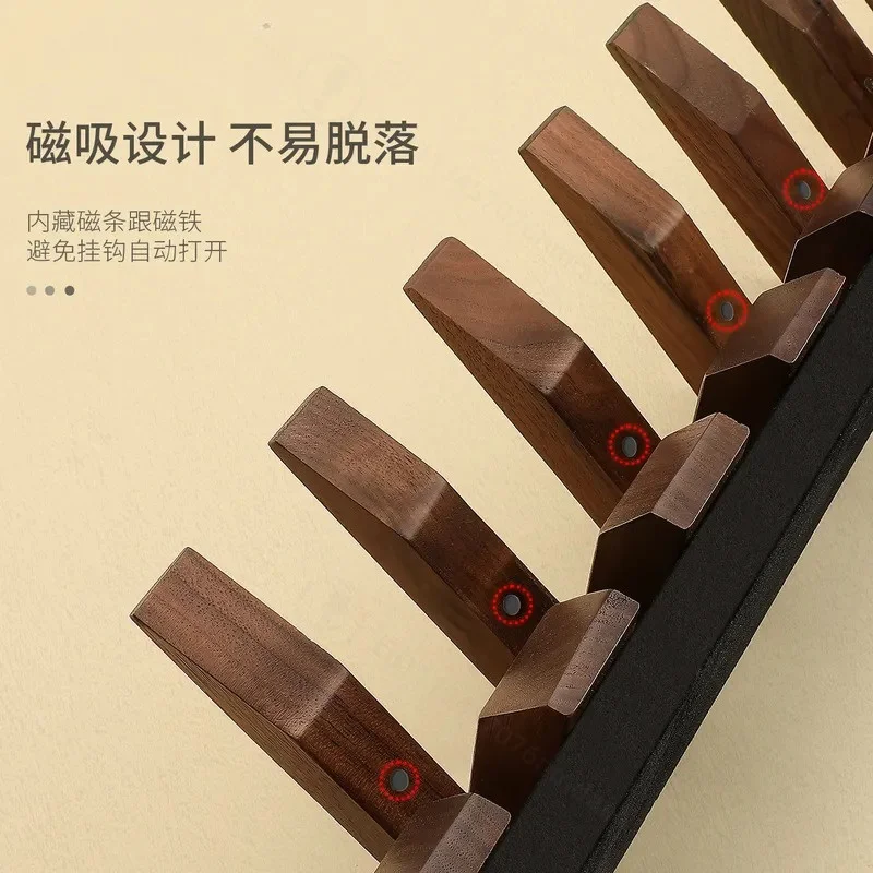 Piano Key Hook Walnut Coat Hanger Wall Mounted Entryway Porch Hanging Rack Adhesive Behind Door No Drilling Fixed Organizer