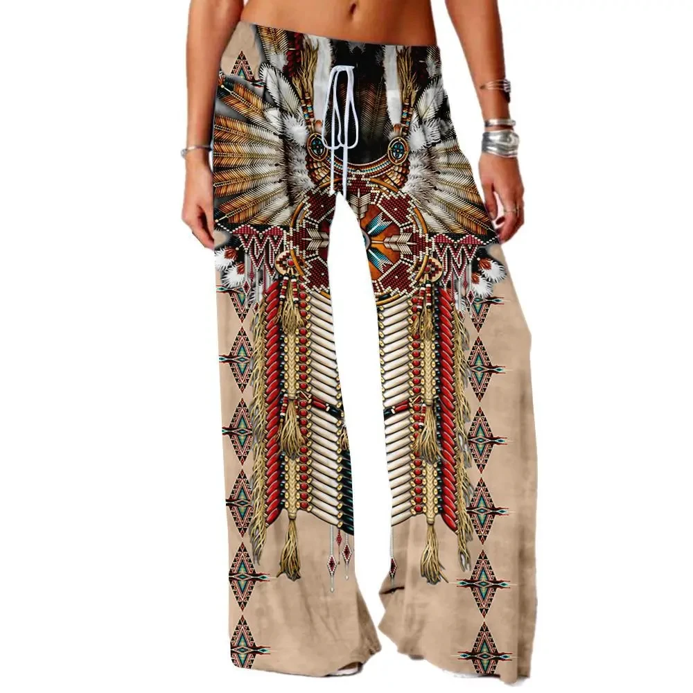 Medieval vintage tribal Indian floral pattern women\'s loose slacks wide leg large size yoga pants