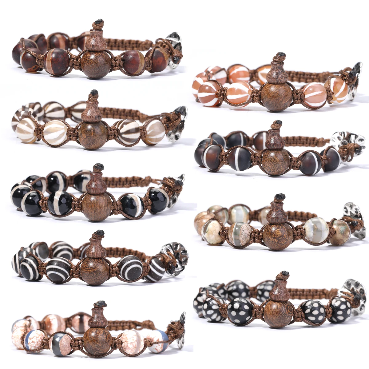 

Buddhist Natural Agate Stone Beads Sandalwood Buddha Meditation Rosary Bracelet Women's Men's Hand-knitted Bracelet