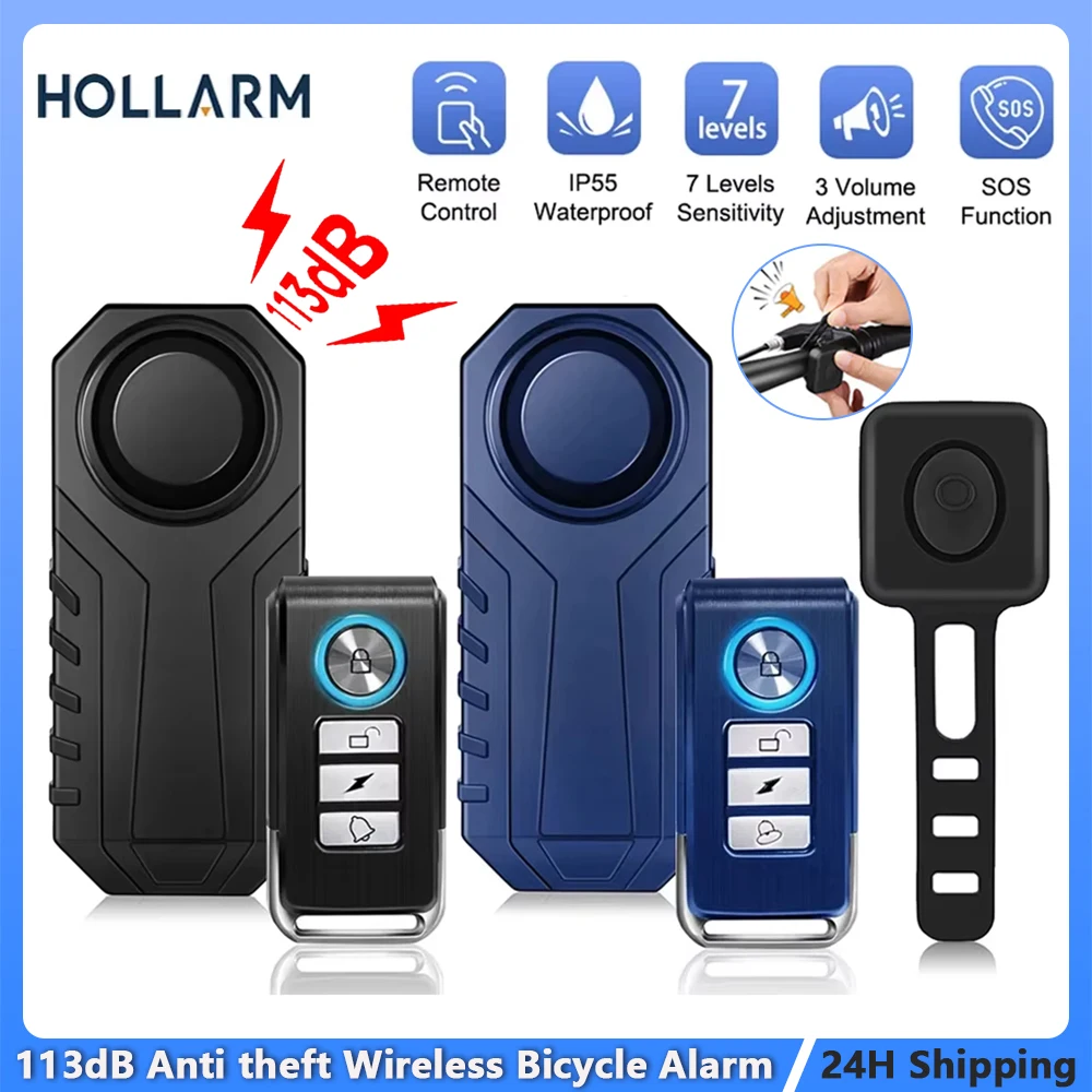 

Hollarm Wireless Bicycle Alarm 113dB Remote Control Electric Scooter Bike Anti theft Alarm Motorcycle Detector Security System