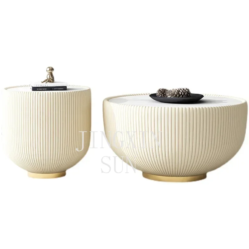 

Light Luxury Stone Plate Size round Tea Table Combination Model Room Small Apartment Home Designer Model round Brick Table