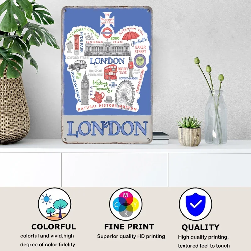 خمر مدينة المشهد معدن القصدير تسجيل لندن باريس فلوريدا نيويورك الملصقات السفر مشهد لوحة الحديد اللوحة بار جدار ديكور #5